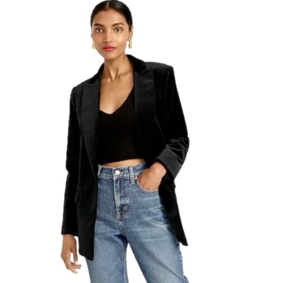 NWT JCrew Willa Velvet Blazer Jacket Womens 0 Black Stretch One Button Coat NEW - Picture 2 of 13